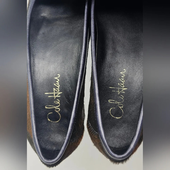 Cole Haan Women's Calf Hair Black Brown Slip On Penny Loafers Size 6 EUC *RARE* - Picture 10 of 12